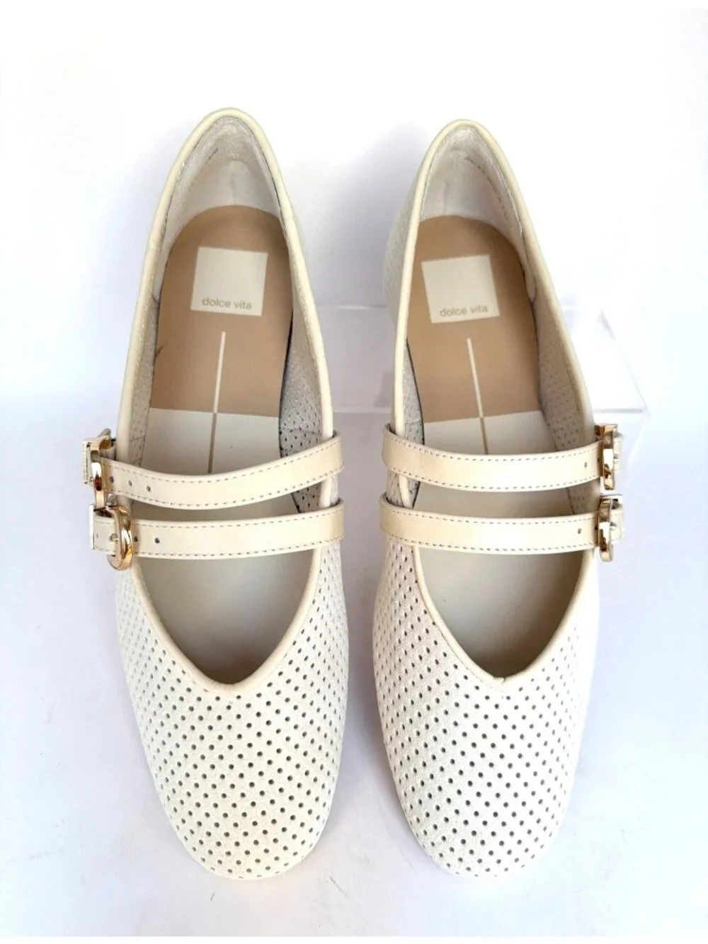 Dolce Vita Baylee Mary Jane Flats Double Buckle Bone Ivory Leather Size 8.5